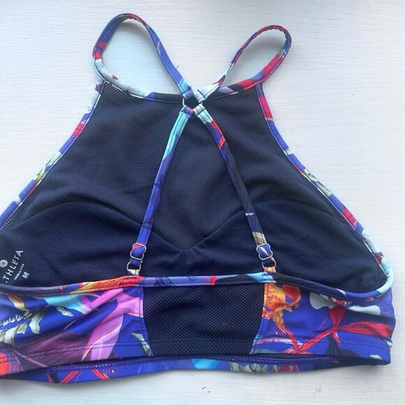 Athleta Blue Purple Halter workout top mesh floral medium - Picture 2 of 3